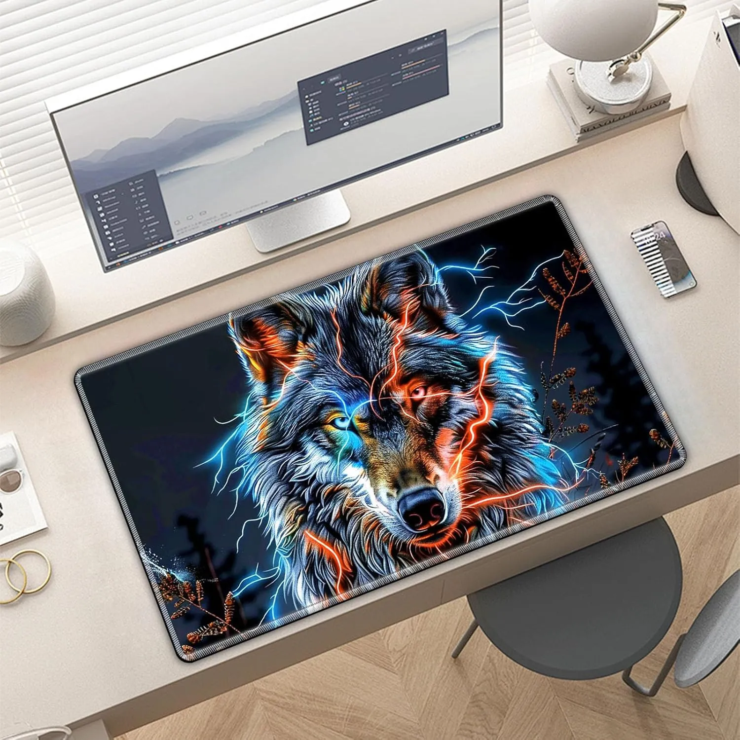for MTG Playmat in Storage Bag, Commander Board Game Play Mat Desk Pad, Hand-Painted Stitched Edges Aged Map 27.6x15.7 in,Ideal for TCG/MTG/CCG/RPG Game Playmat, Flash Wolf