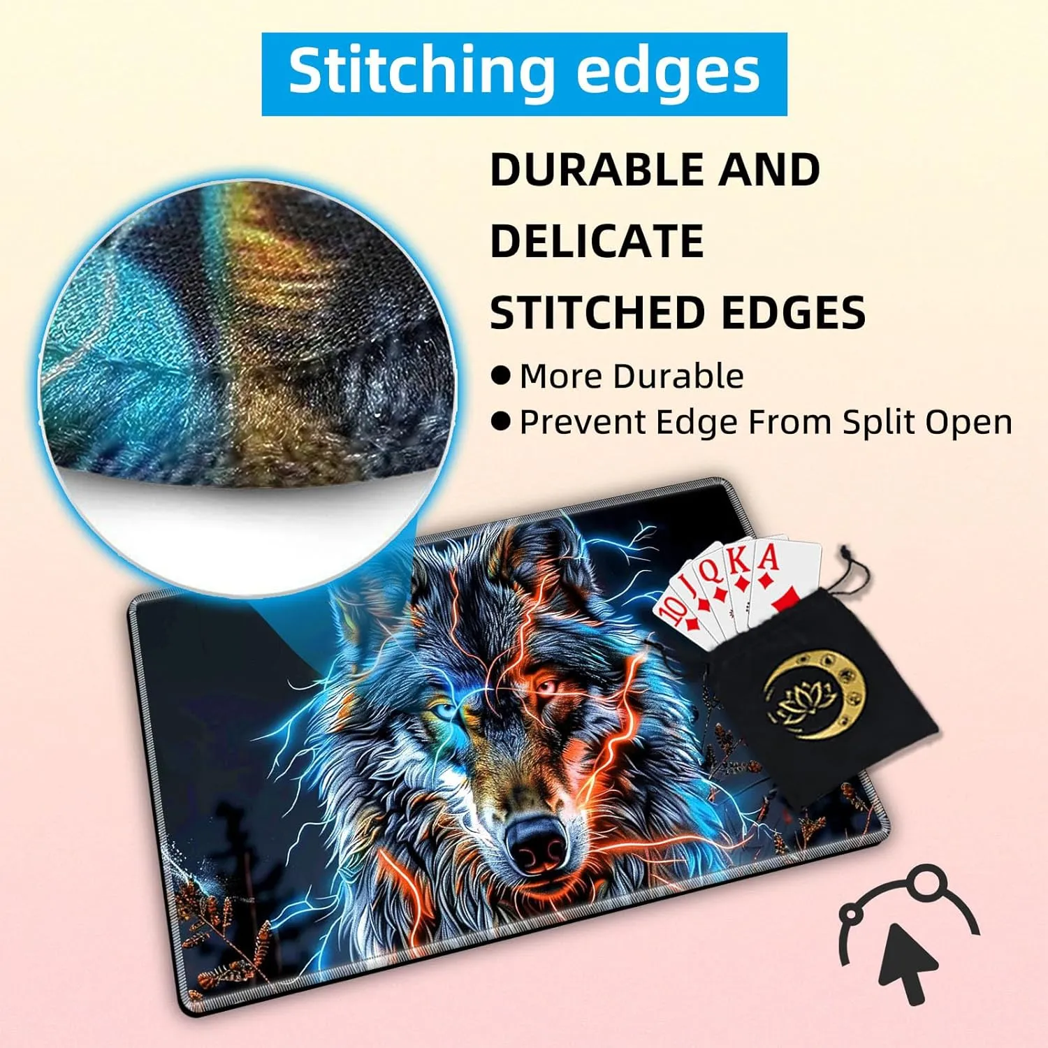 for MTG Playmat in Storage Bag, Commander Board Game Play Mat Desk Pad, Hand-Painted Stitched Edges Aged Map 27.6x15.7 in,Ideal for TCG/MTG/CCG/RPG Game Playmat, Flash Wolf