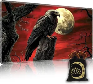 for MTG Playmat in Storage Bag, Commander Board Game Play Mat Desk Pad, Hand-Painted Stitched Edges Aged Map 27.6x15.7 in,Ideal for TCG/MTG/CCG/RPG Game Playmat, Full Moon Crow