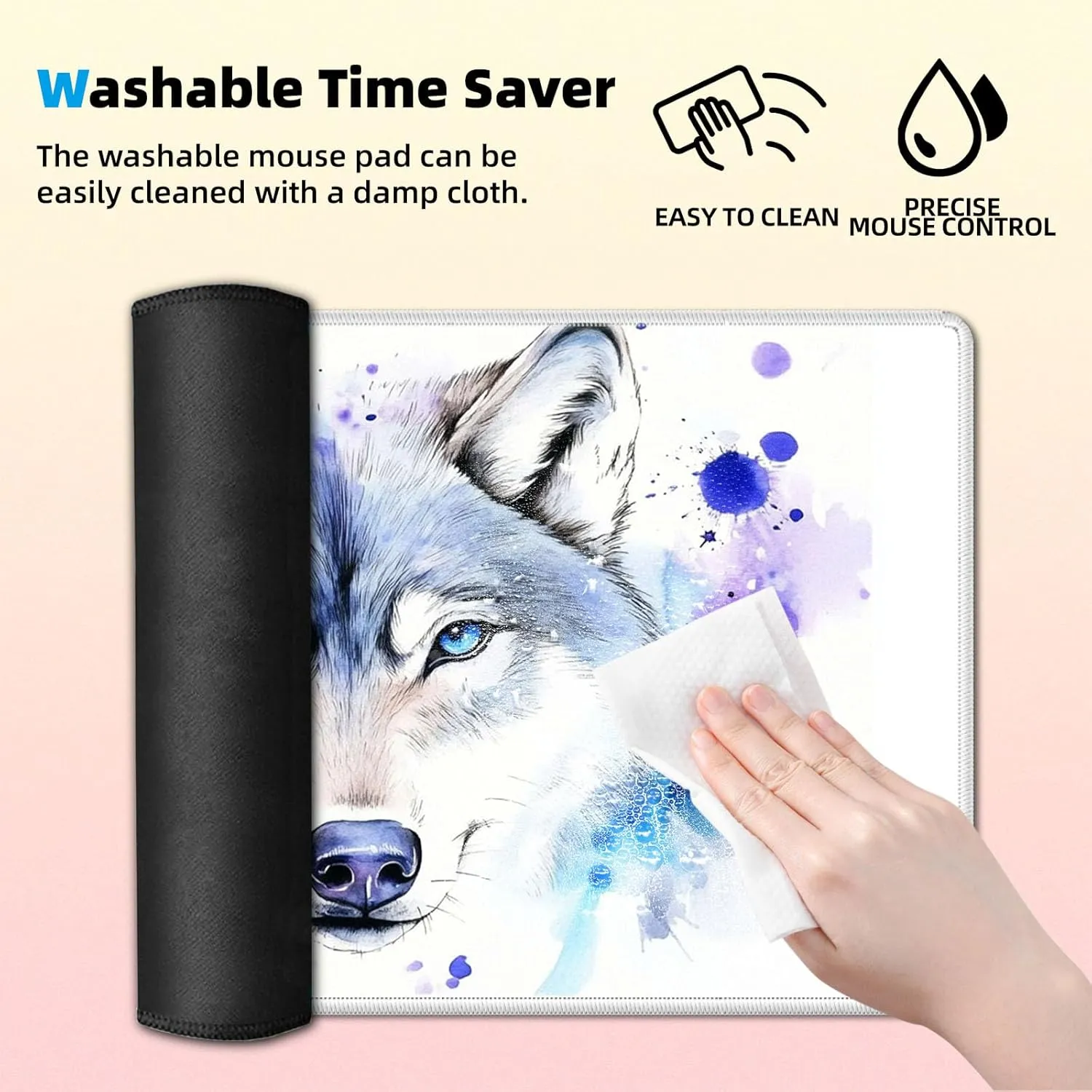for MTG Playmat in Storage Bag, Commander Board Game Play Mat Desk Pad, Hand-Painted Stitched Edges Aged Map 27.6x15.7 in,Ideal for TCG/MTG/CCG/RPG Game Playmat, Watercolour Wolf