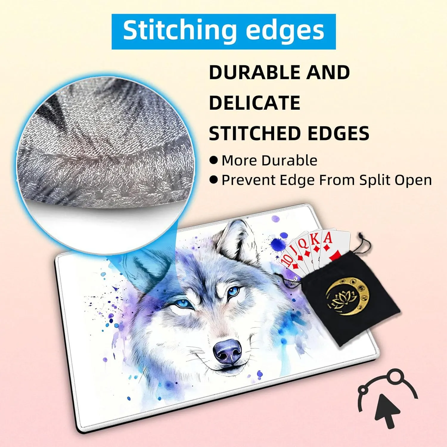 for MTG Playmat in Storage Bag, Commander Board Game Play Mat Desk Pad, Hand-Painted Stitched Edges Aged Map 27.6x15.7 in,Ideal for TCG/MTG/CCG/RPG Game Playmat, Watercolour Wolf