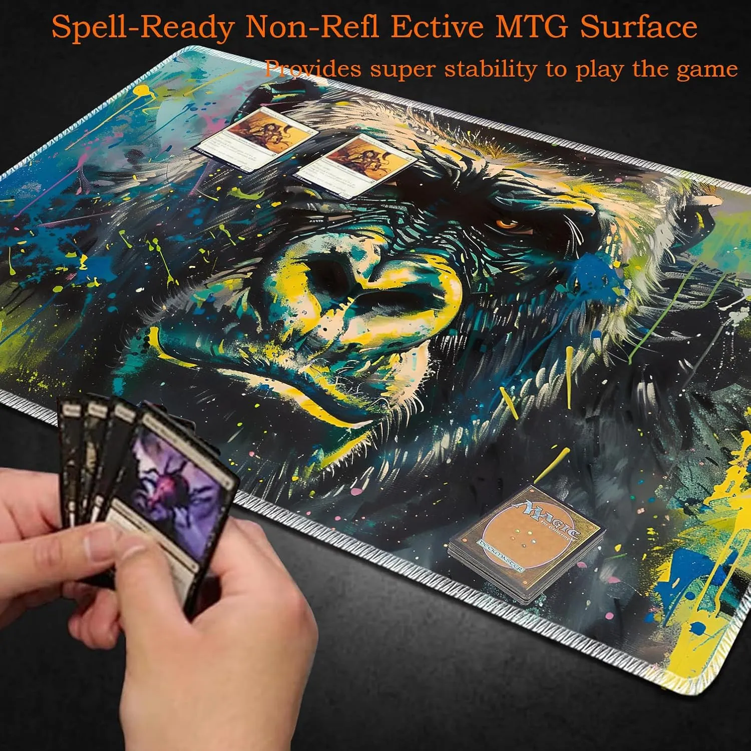 for MTG Playmat Non-Slip Rubber Play Mat with Storage Bag Combination, Ideal for Card Game Lovers TCG Play Mat, Painted Gorilla