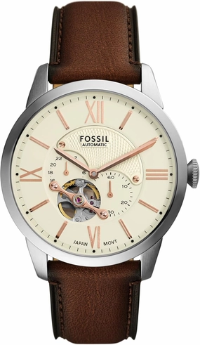 Fossil Men's Townsman Automatic Stainless Steel and Leather Two-Hand Skeleton Watch