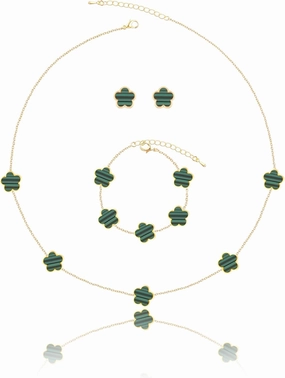 Four Leaf Clover Necklace Bracelet and Stud Earrings Set for Women Lucky Flower 14K Gold Jewelry