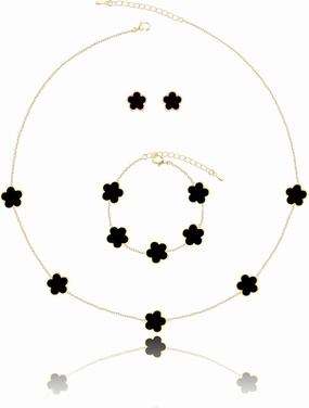 Four Leaf Clover Necklace Bracelet and Stud Earrings Set for Women Lucky Flower 14K Gold Jewelry