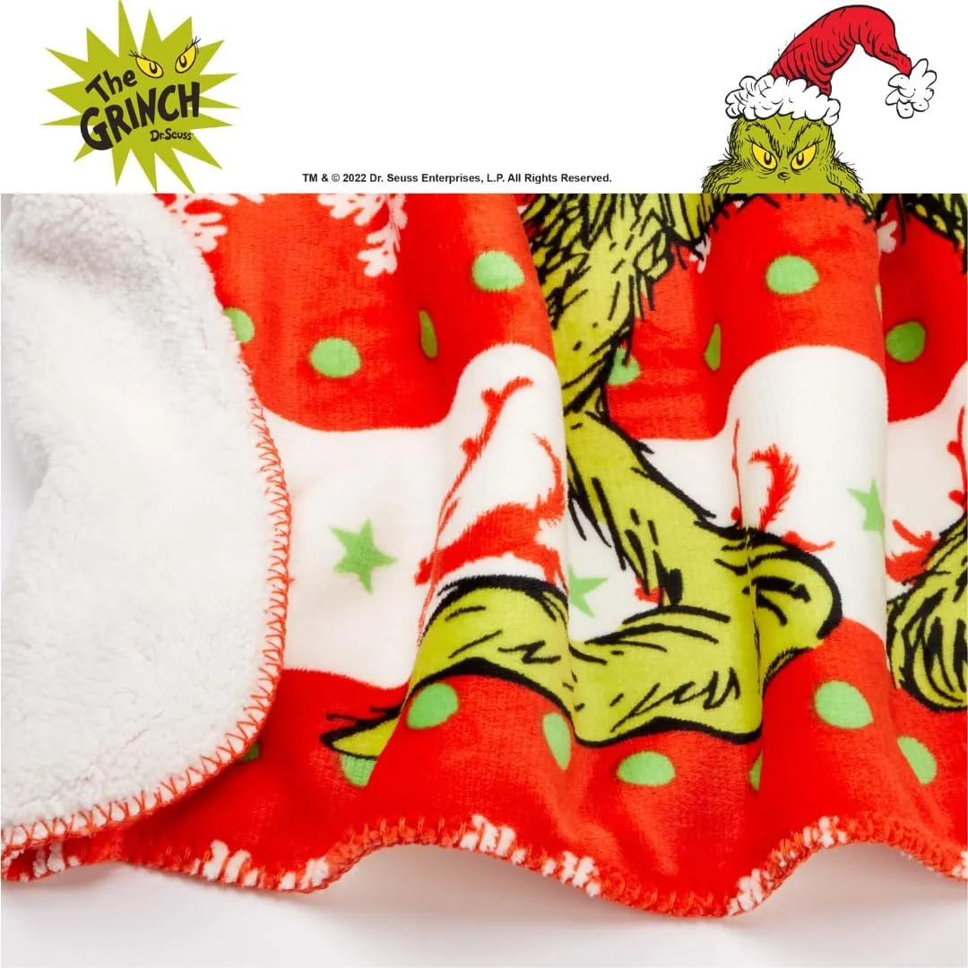 Franco Dr. Seuss The Grinch Holiday Christmas Kids Bedding Soft Plush Cozy Sherpa Blanket Throw, 46 in x 60 in, (Officially Licensed Product)