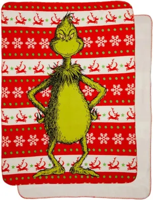 Franco Dr. Seuss The Grinch Holiday Christmas Kids Bedding Soft Plush Cozy Sherpa Blanket Throw, 46 in x 60 in, (Officially Licensed Product)