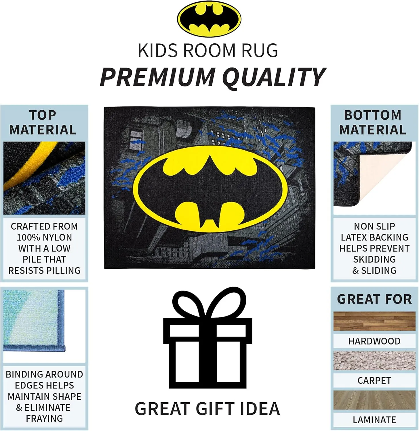 Franco Kids Room Non Slip Area Rug, 69 in x 52 in, Batman