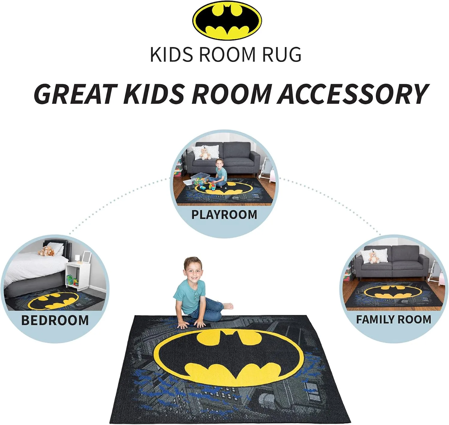 Franco Kids Room Non Slip Area Rug, 69 in x 52 in, Batman