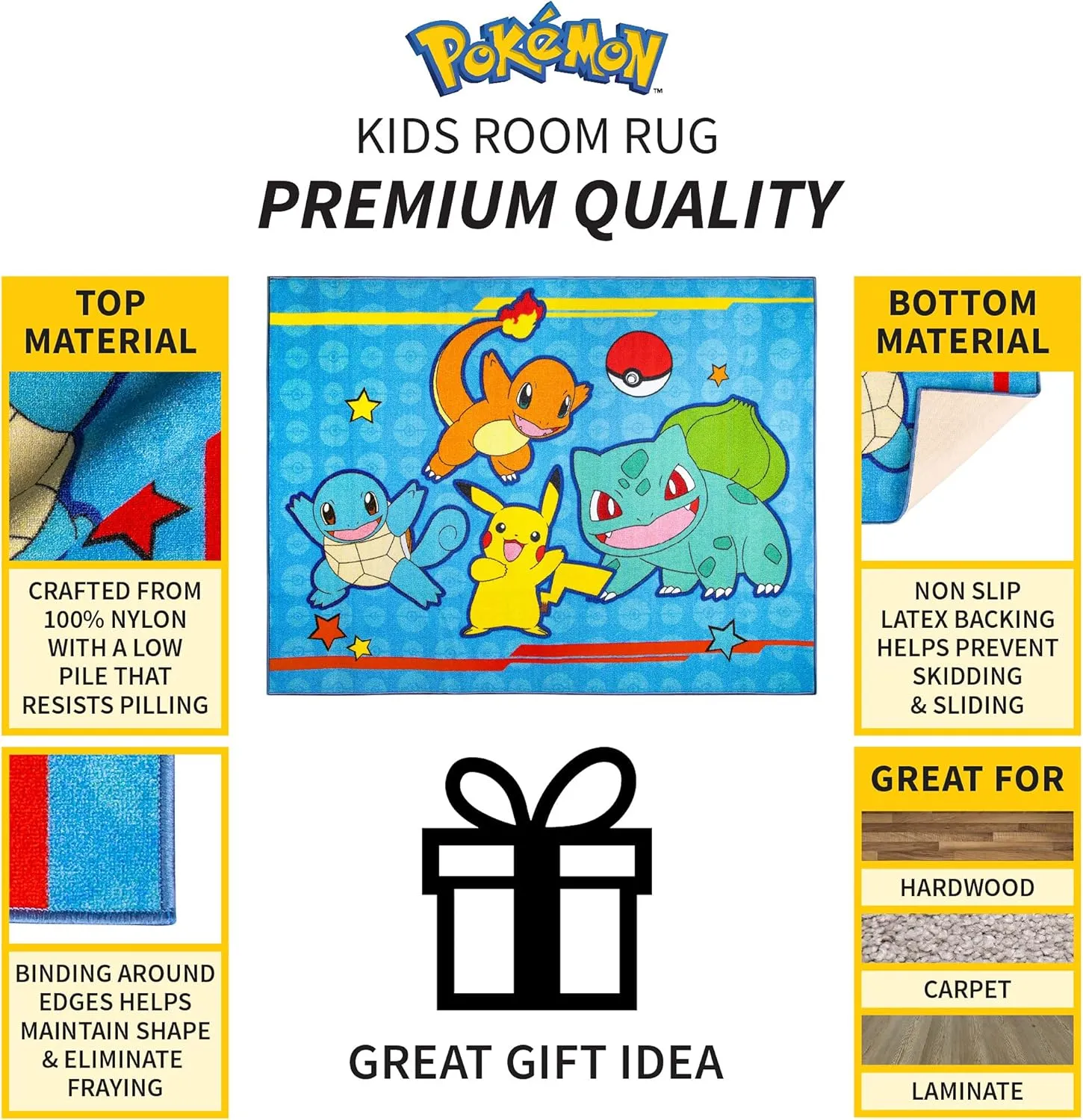 Franco Kids Room Non Slip Area Rug, 69 in x 52 in, Pokemon