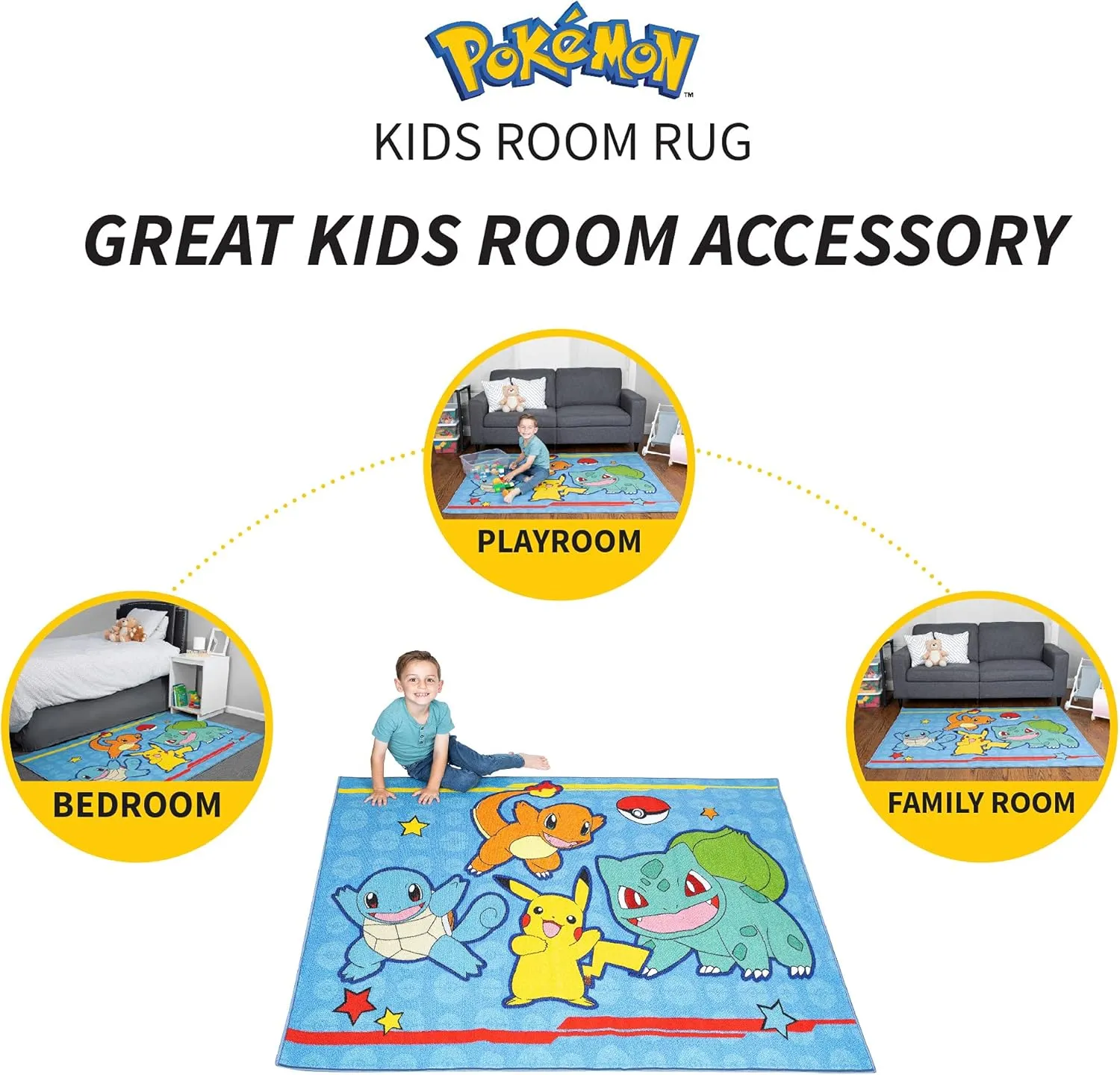 Franco Kids Room Non Slip Area Rug, 69 in x 52 in, Pokemon