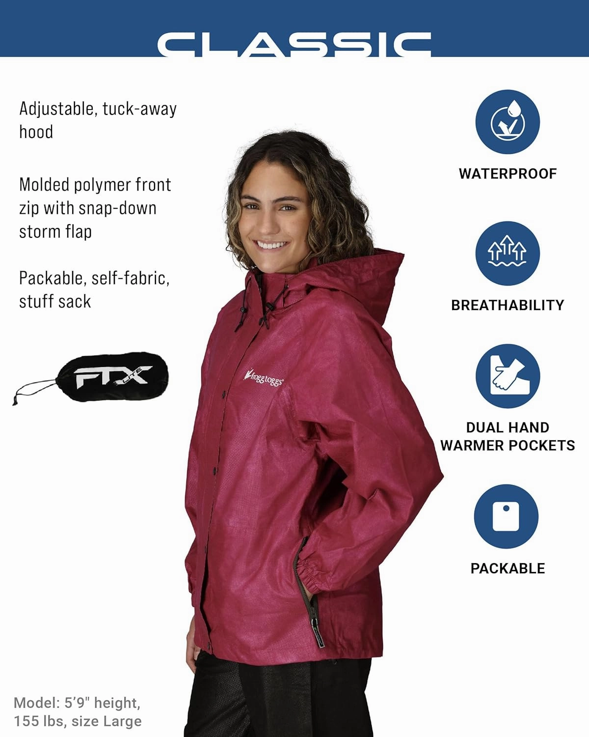 FROGG TOGGS Women's Classic Pro Action Waterproof Rain Jacket