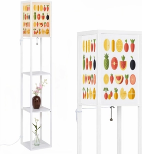 Fruit Icons Colorful Flat Style Floor Lamps with Shelves, Modern Standing Lamp Narrow Corner Display Bookshelf Lamp for Living Room, Bedroom, Office Decor