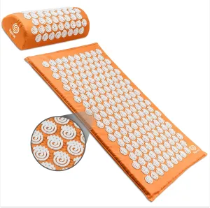 FSA HSA Eligible Spirol Acupressure Mat and Pillow Set for Back, Neck and Shoulder Pain Relief, with Flexible Acupressure Spikes, Includes Carry Bag (Orange)