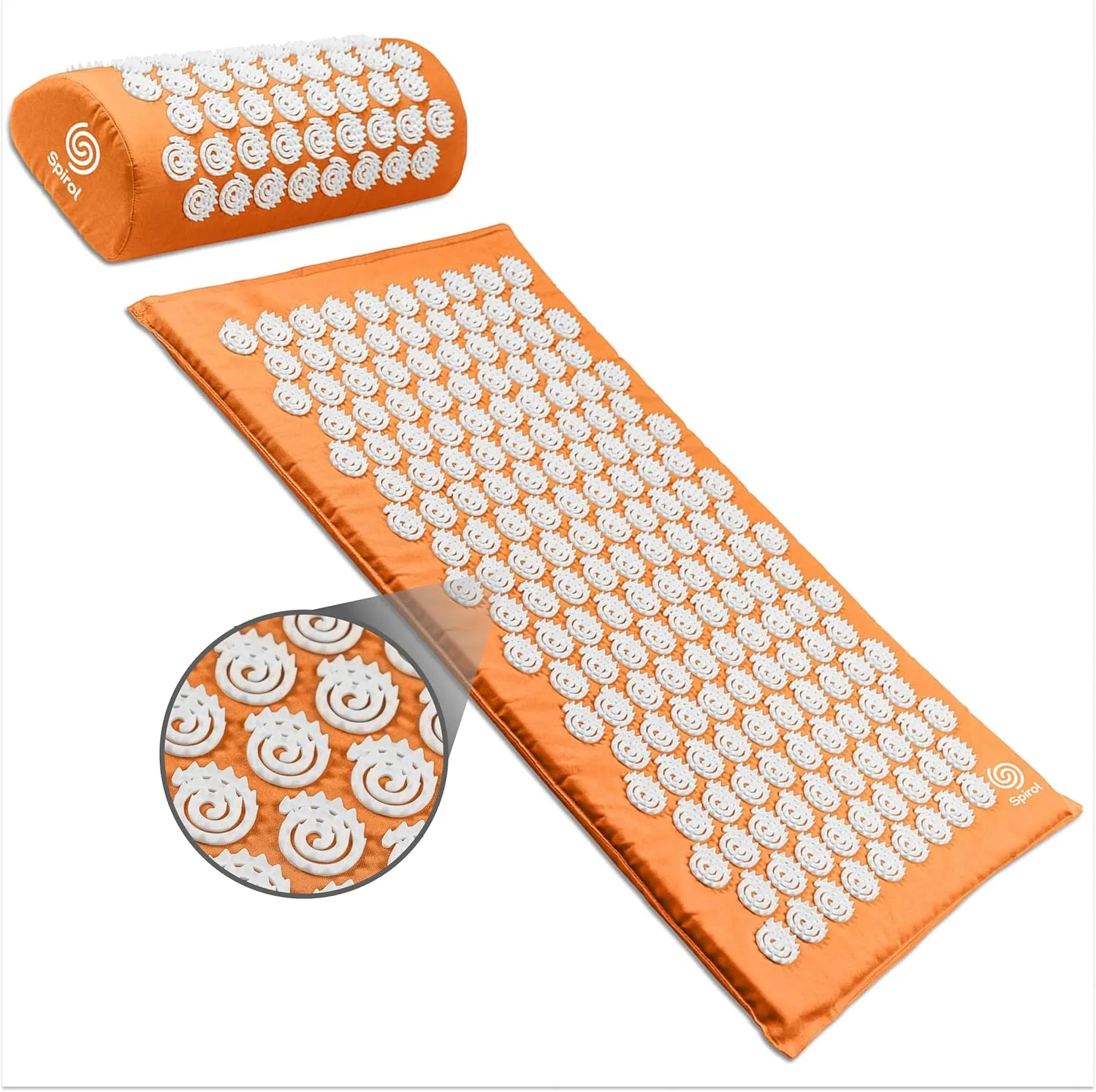 FSA HSA Eligible Spirol Acupressure Mat and Pillow Set for Back, Neck and Shoulder Pain Relief, with Flexible Acupressure Spikes, Includes Carry Bag (Orange)