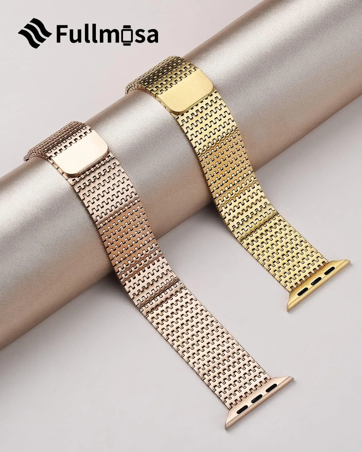 Fullmosa Compatible Apple Watch Bands 41mm 40mm 38mm for Women Men, Stainless Steel Mesh Loop Magnetic Clasp iWatch Band with TPU Case for Apple Watch Series 9 8 7 6 5 4 3 2 1 SE SE2, Golden