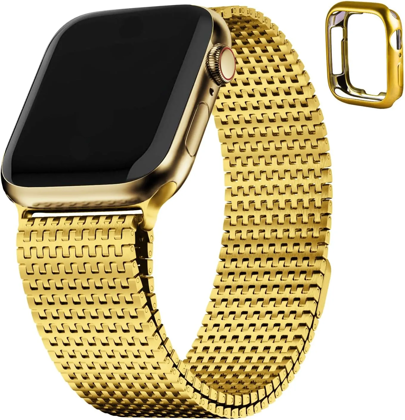 Fullmosa Compatible Apple Watch Bands 41mm 40mm 38mm for Women Men, Stainless Steel Mesh Loop Magnetic Clasp iWatch Band with TPU Case for Apple Watch Series 9 8 7 6 5 4 3 2 1 SE SE2, Golden