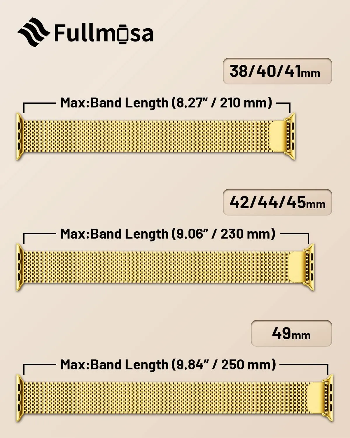 Fullmosa Compatible Apple Watch Bands 41mm 40mm 38mm for Women Men, Stainless Steel Mesh Loop Magnetic Clasp iWatch Band with TPU Case for Apple Watch Series 9 8 7 6 5 4 3 2 1 SE SE2, Golden