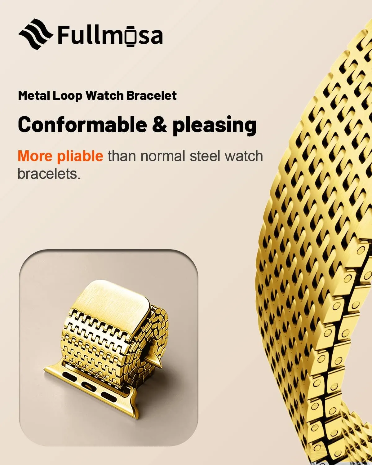 Fullmosa Compatible Apple Watch Bands 41mm 40mm 38mm for Women Men, Stainless Steel Mesh Loop Magnetic Clasp iWatch Band with TPU Case for Apple Watch Series 9 8 7 6 5 4 3 2 1 SE SE2, Golden
