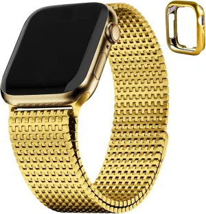 Fullmosa Compatible Apple Watch Bands 41mm 40mm 38mm for Women Men, Stainless Steel Mesh Loop Magnetic Clasp iWatch Band with TPU Case for Apple Watch Series 9 8 7 6 5 4 3 2 1 SE SE2, Golden
