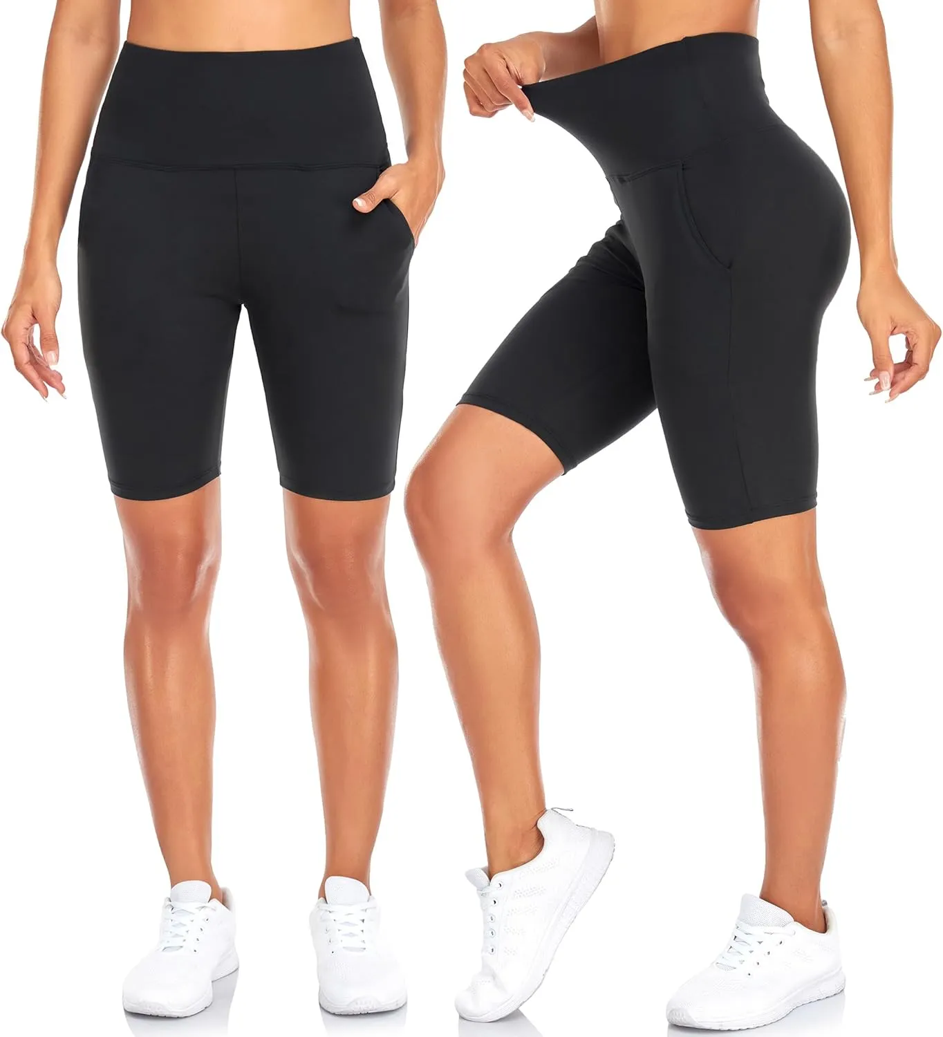 FULLSOFT 4 Pack Biker Shorts for Women with Pockets – 8" High Waisted Tummy Control Workout Yoga Running Shorts