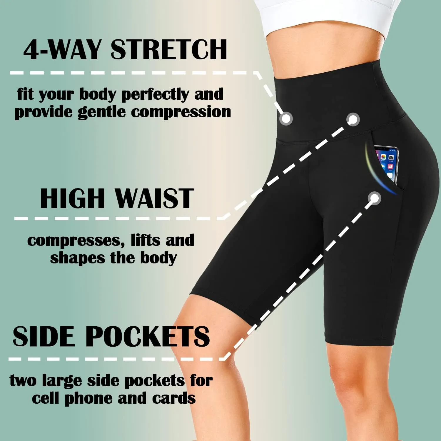FULLSOFT 4 Pack Biker Shorts for Women with Pockets – 8" High Waisted Tummy Control Workout Yoga Running Shorts
