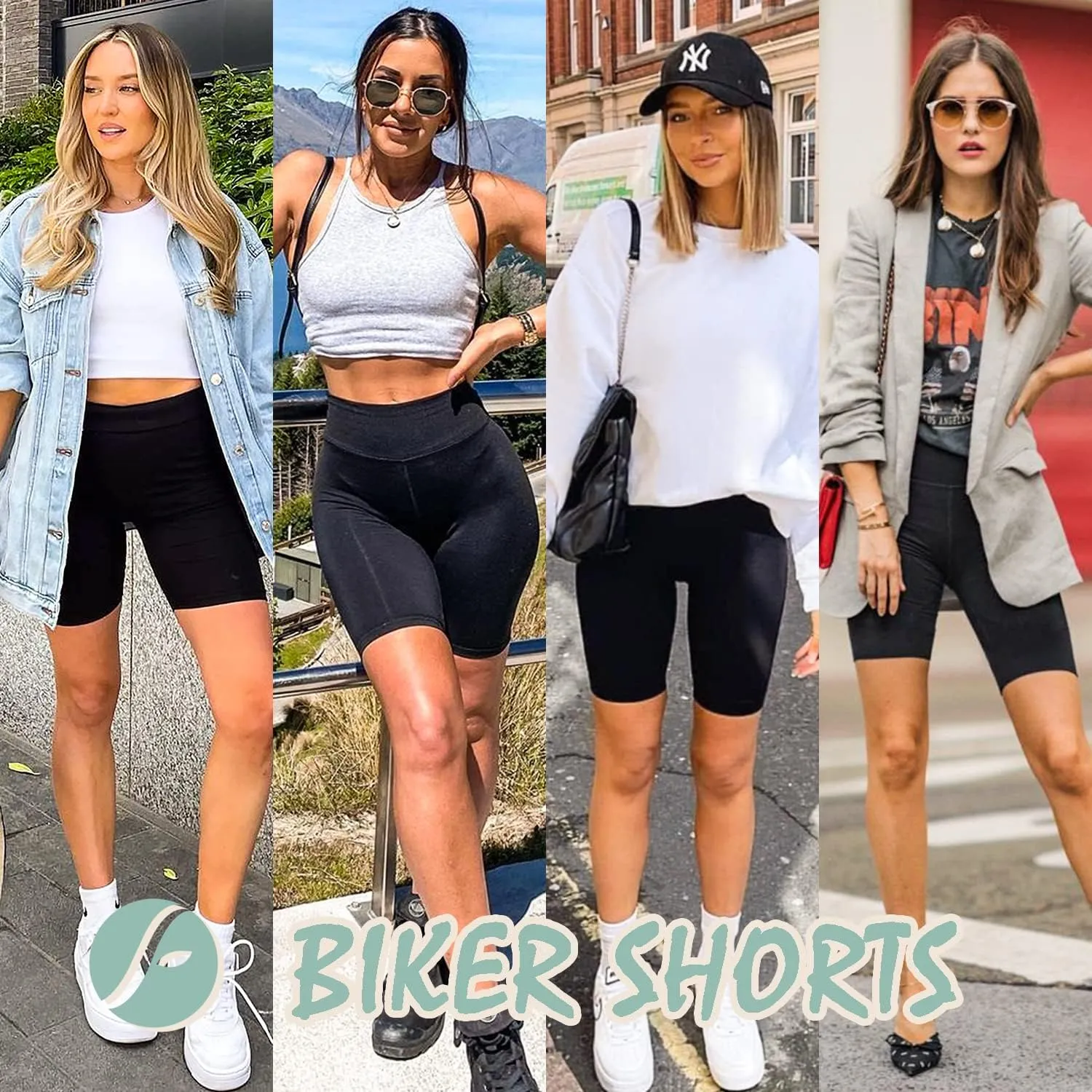FULLSOFT 4 Pack Biker Shorts for Women with Pockets – 8" High Waisted Tummy Control Workout Yoga Running Shorts