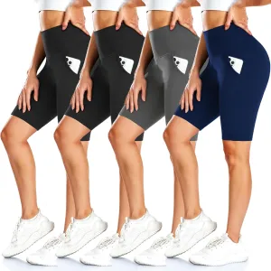 FULLSOFT 4 Pack Biker Shorts for Women with Pockets – 8" High Waisted Tummy Control Workout Yoga Running Shorts