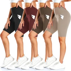 FULLSOFT 4 Pack Biker Shorts for Women with Pockets – 8" High Waisted Tummy Control Workout Yoga Running Shorts