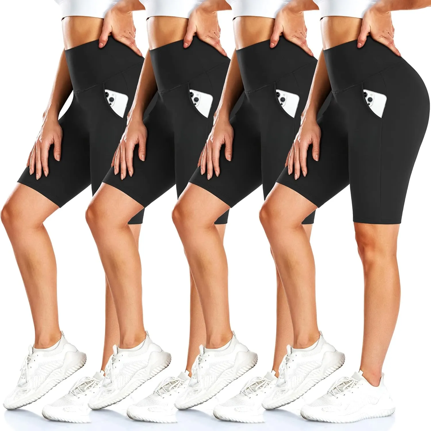 FULLSOFT 4 Pack Biker Shorts for Women with Pockets – 8" High Waisted Tummy Control Workout Yoga Running Shorts