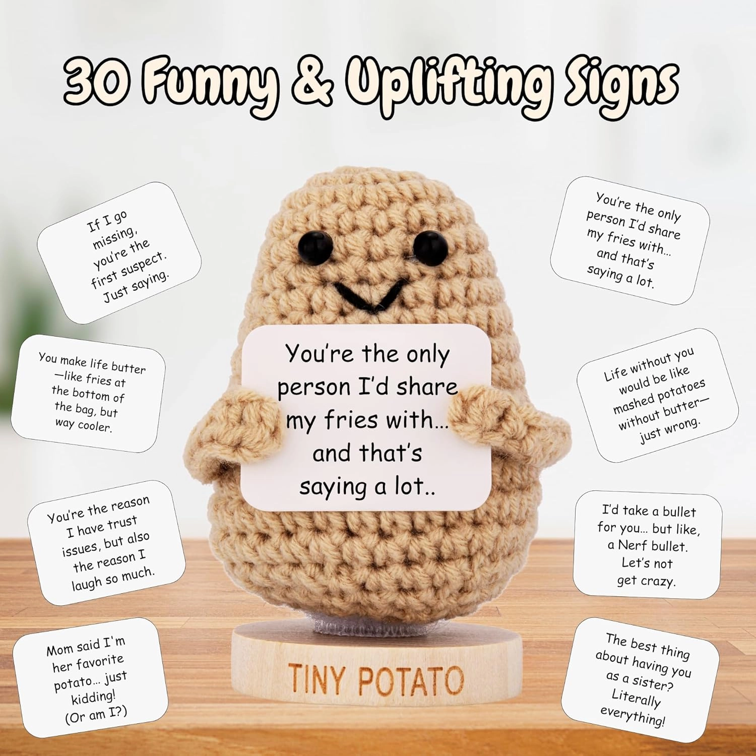 Funny Sister Gifts for Mothers Day - Positive Potato Crochet Doll with 30 Signs | Cute Sisters Presents Ideas for Mothersday, Unique Birthday Gift for Sister from Sisters, Brother, Step Bonus Sis