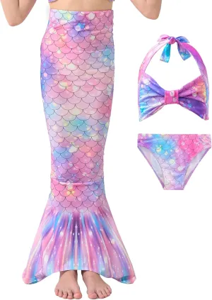 GALLDEALS Girls 3 Piece Swimsuit Bathing Suits Bikini with Cover Up Skirt 3 to 12 Years