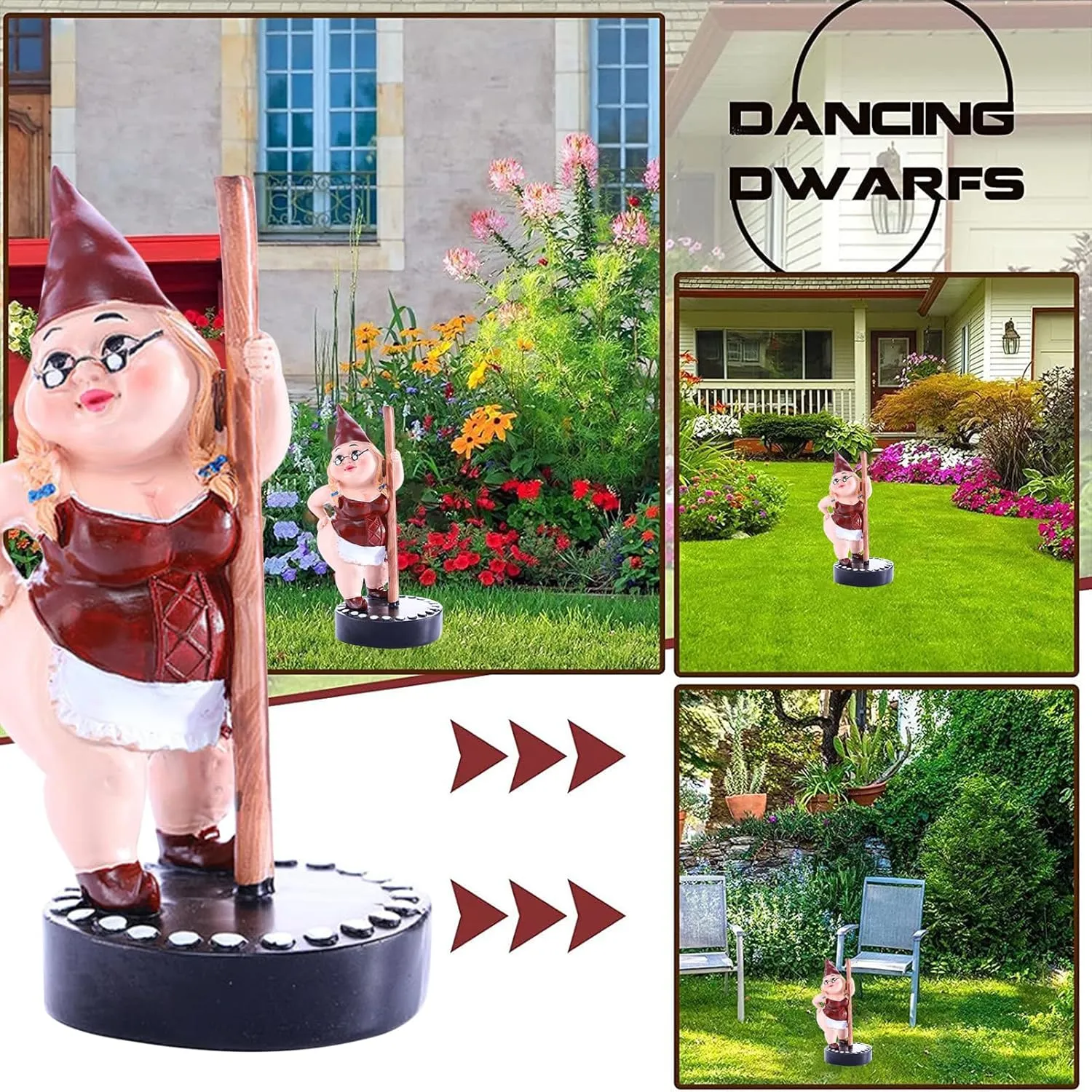 Garden Statue, Pole Dancing Gnome, Resin, Funny Outdoor Indoor Sculpture, M