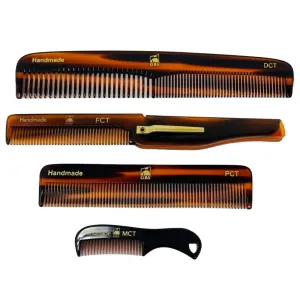 G.B.S Handmade Stylish Comb Set- Hair Styling Grooming For Men, Women Fine Toothed Tortoise Combs Pack of 4 1 DCT Dressing, 1 FCT Folding, 1 PCT Pocket & 1 MCT Mustache Comb