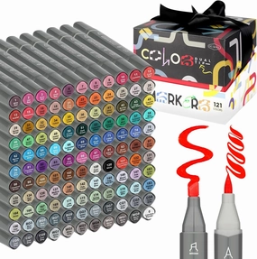 GC QUILL Alcohol Markers Brush Tip - 121 Colors Art Markers with Brush & Chisel Dual Tip for Kids, Artists, Adult coloring sketching, illustration Craft Card Making GC-MK121