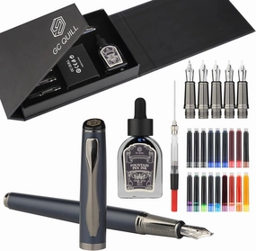GC QUILL Calligraphy Fountain Pen Set - Includes 5 Nibs, Ink Bottle, Ink Refill Converter and 18 Ink Cartridges, Fancy Pen for Women Men Gift - MU-25