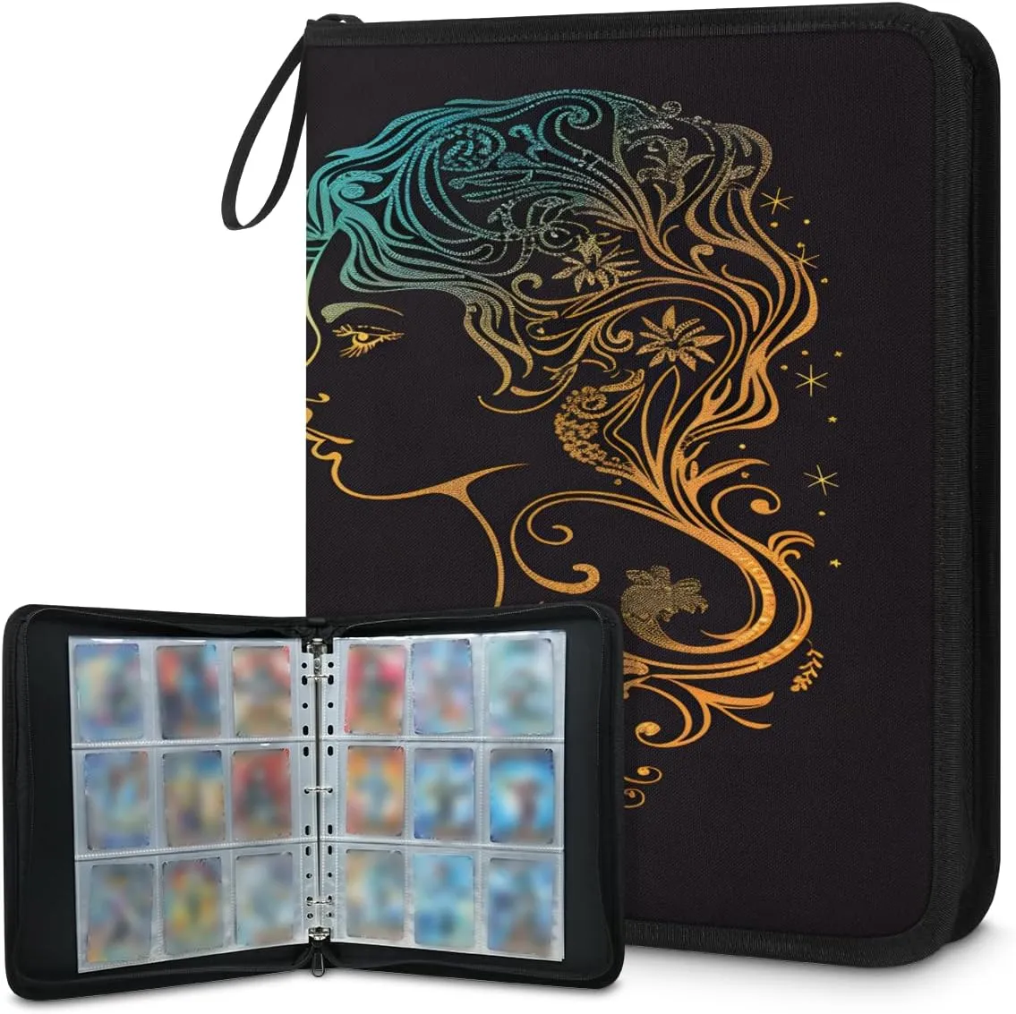 Gemini 3 Ring Trading Zipper Binder Strap, Trading Card Binder 9 Pocket, 900 Pockets Card Holder with 50 Removable Sleeves for Game Cards