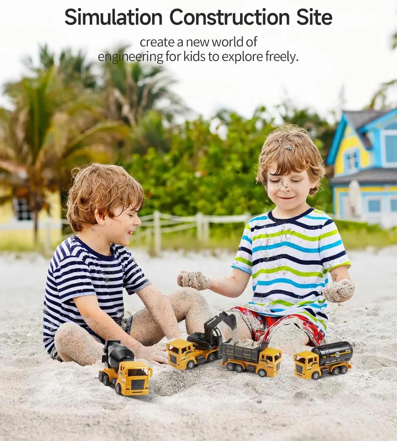 Geyiie Construction Trucks Toys, Kids Construction Vehicles Site, Sandbox Toys Playset for Boys Girls, Pull Back Cars Excavator Tractor Bulldozer Gifts for Party Favor