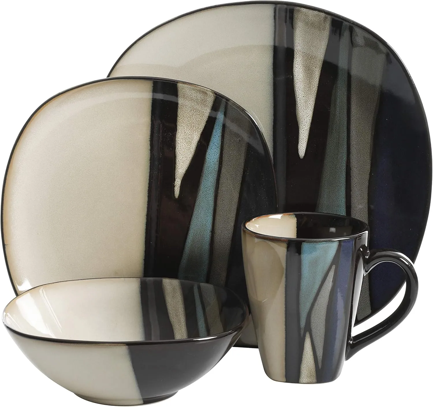 Gibson Elite Althea Reactive Dinnerware Set, Teal, Service for 4 (16pcs)