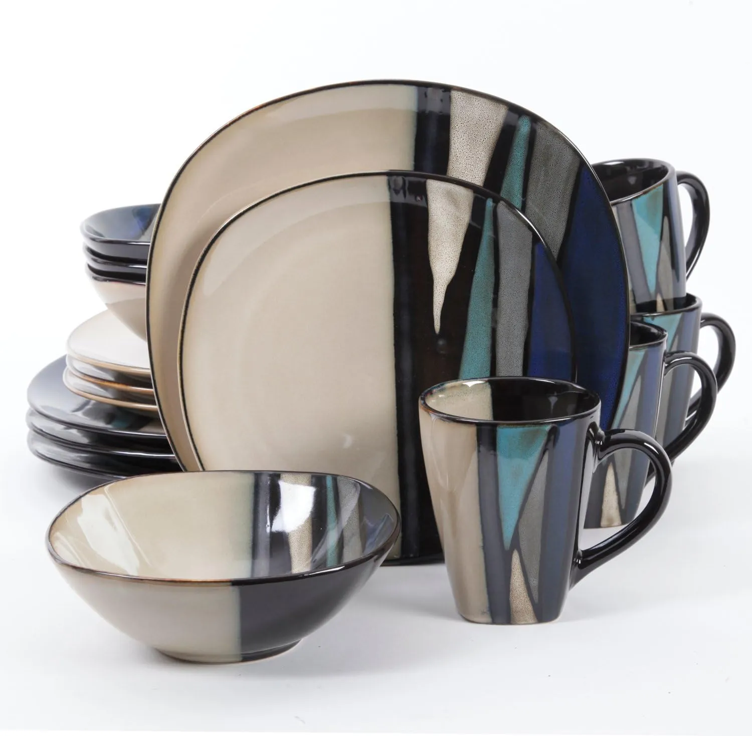 Gibson Elite Althea Reactive Dinnerware Set, Teal, Service for 4 (16pcs)