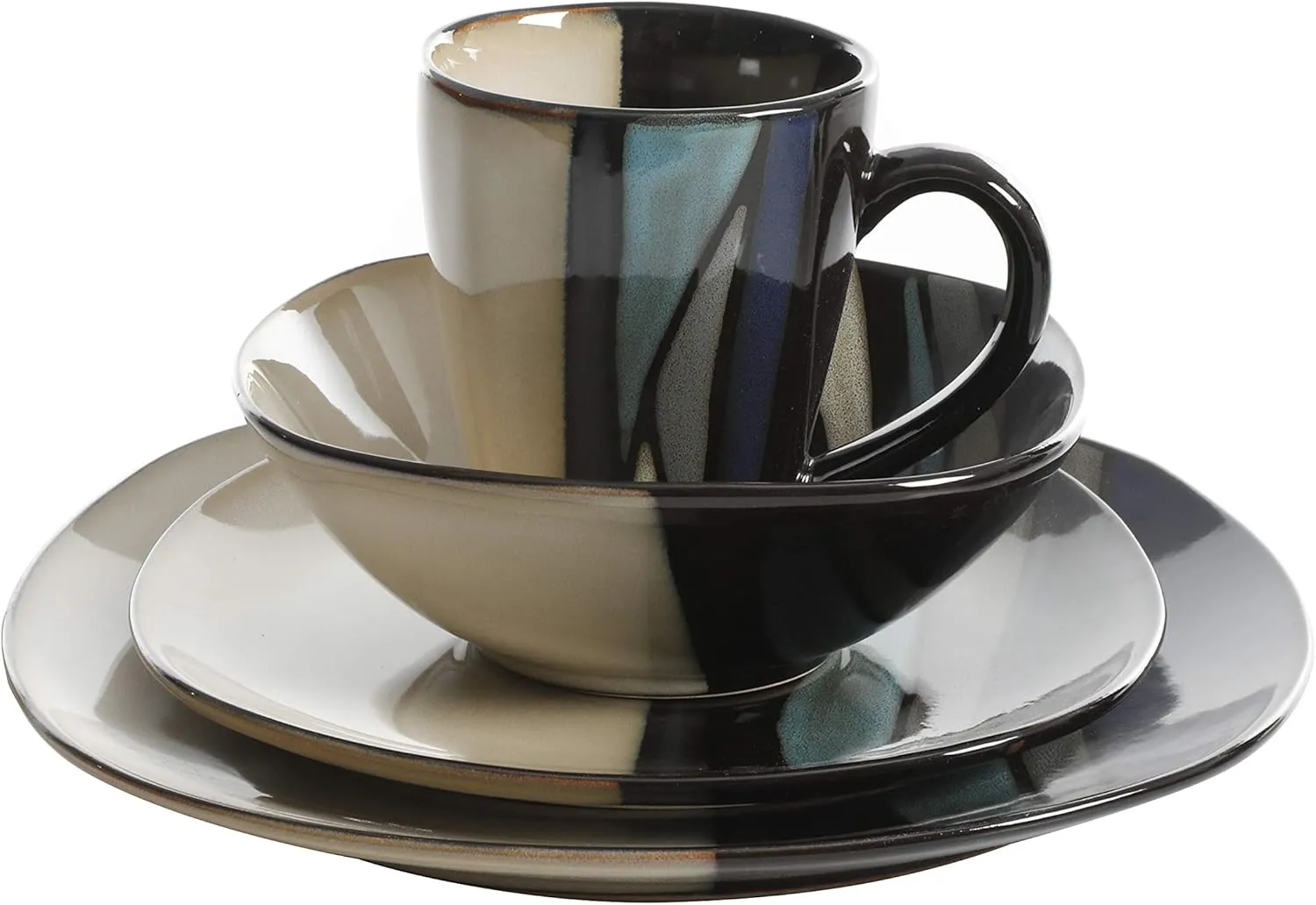 Gibson Elite Althea Reactive Dinnerware Set, Teal, Service for 4 (16pcs)