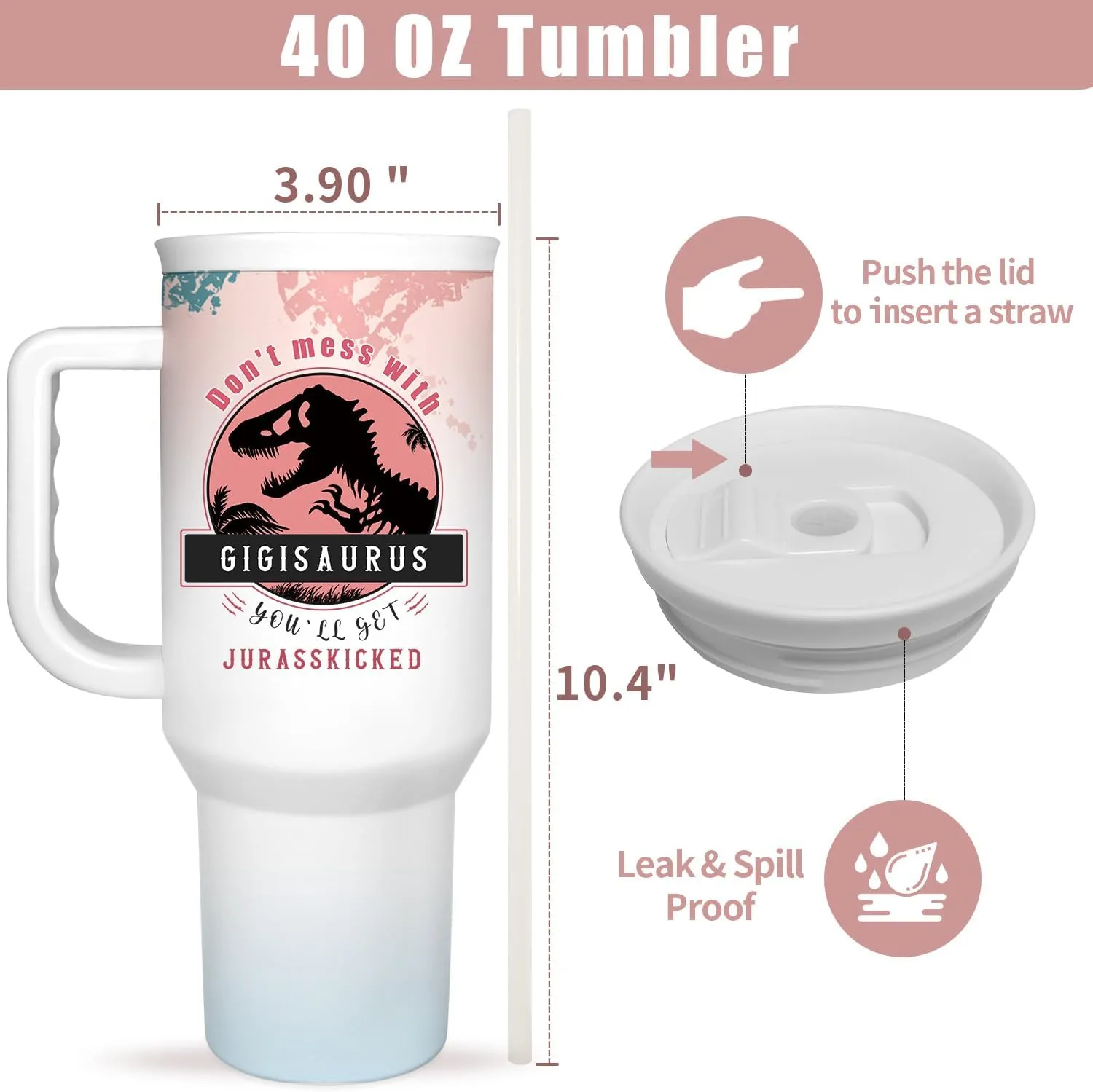 Gigi Tumbler Gift for Gigi For Mother's Day from Grandkids Gigis Gifts from Granddaughter Grandson - 40oz Funny Dinosaur Cup -Unique Birthday Baby Christmas gifts for Gigis