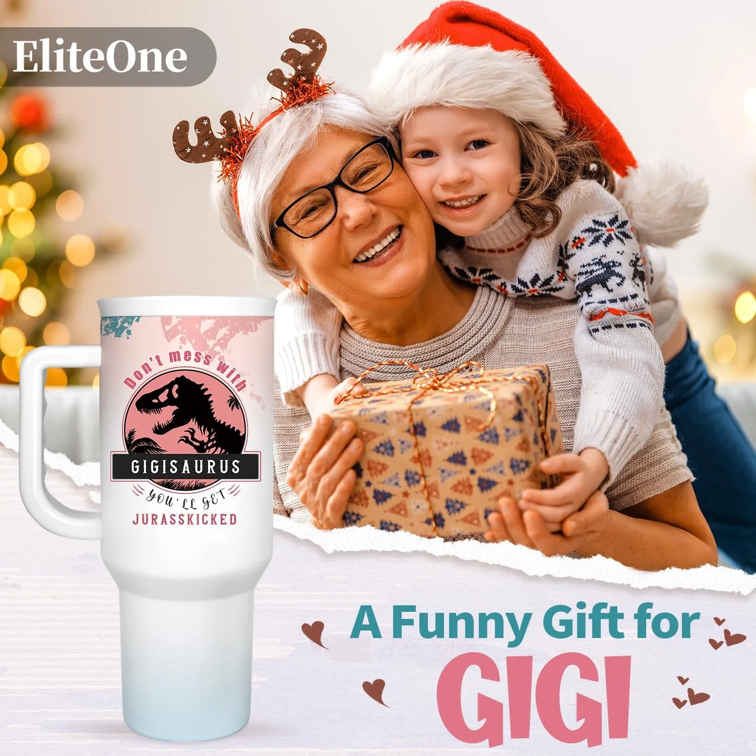 Gigi Tumbler Gift for Gigi For Mother's Day from Grandkids Gigis Gifts from Granddaughter Grandson - 40oz Funny Dinosaur Cup -Unique Birthday Baby Christmas gifts for Gigis