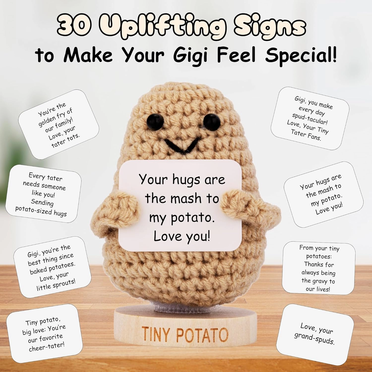 Gigi Gifts for Grandma - Crochet Positive Potato with 30 Different Signs for Grandma, Birthday Gift for Grandma, Mothers Day Gifts for Gigi, Mother's Day Grandma Gift Idea for Gigi from Grandkids