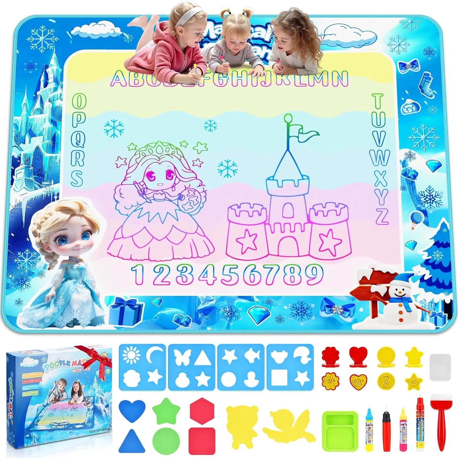 Girl Toys Age 4-5, Kids Water Doodle Mat Toddlers Educational Toys for Age 3 4 5 6 7 8 Year Old Boys Girls Gifts, Neon Color Double Board Drawing Mat Travel Toys for Holiday Christmas Birthday Gifts