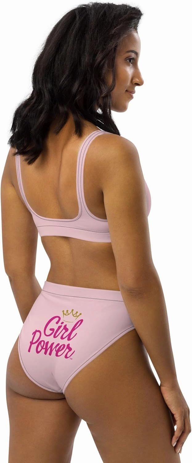 Girl Power™ High Waisted Bikini Sets for Women -Recycled Fabric, Removable Pads, Double-Layered, UPF 50  Sun Protection, Pink