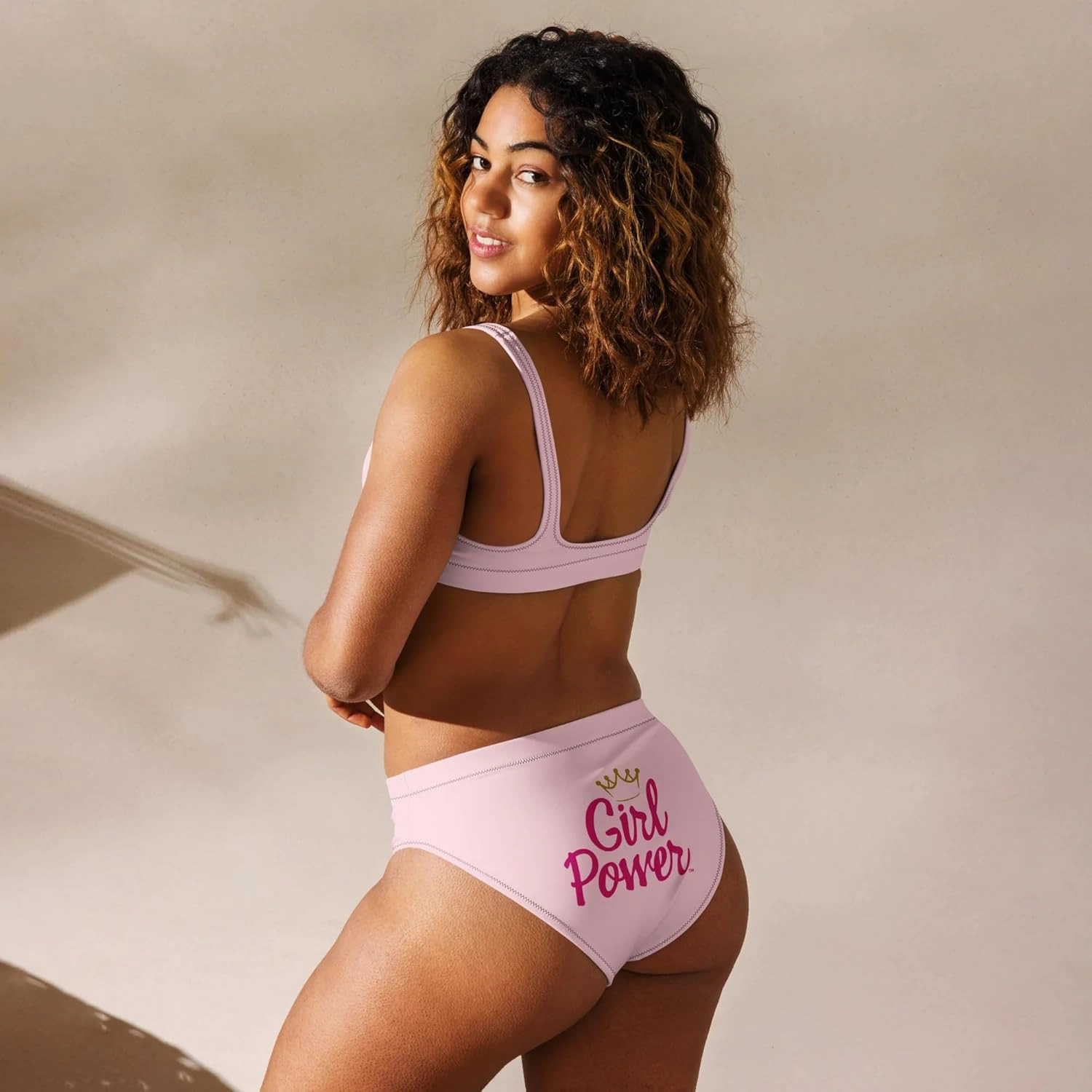 Girl Power™ High Waisted Bikini Sets for Women -Recycled Fabric, Removable Pads, Double-Layered, UPF 50  Sun Protection, Pink
