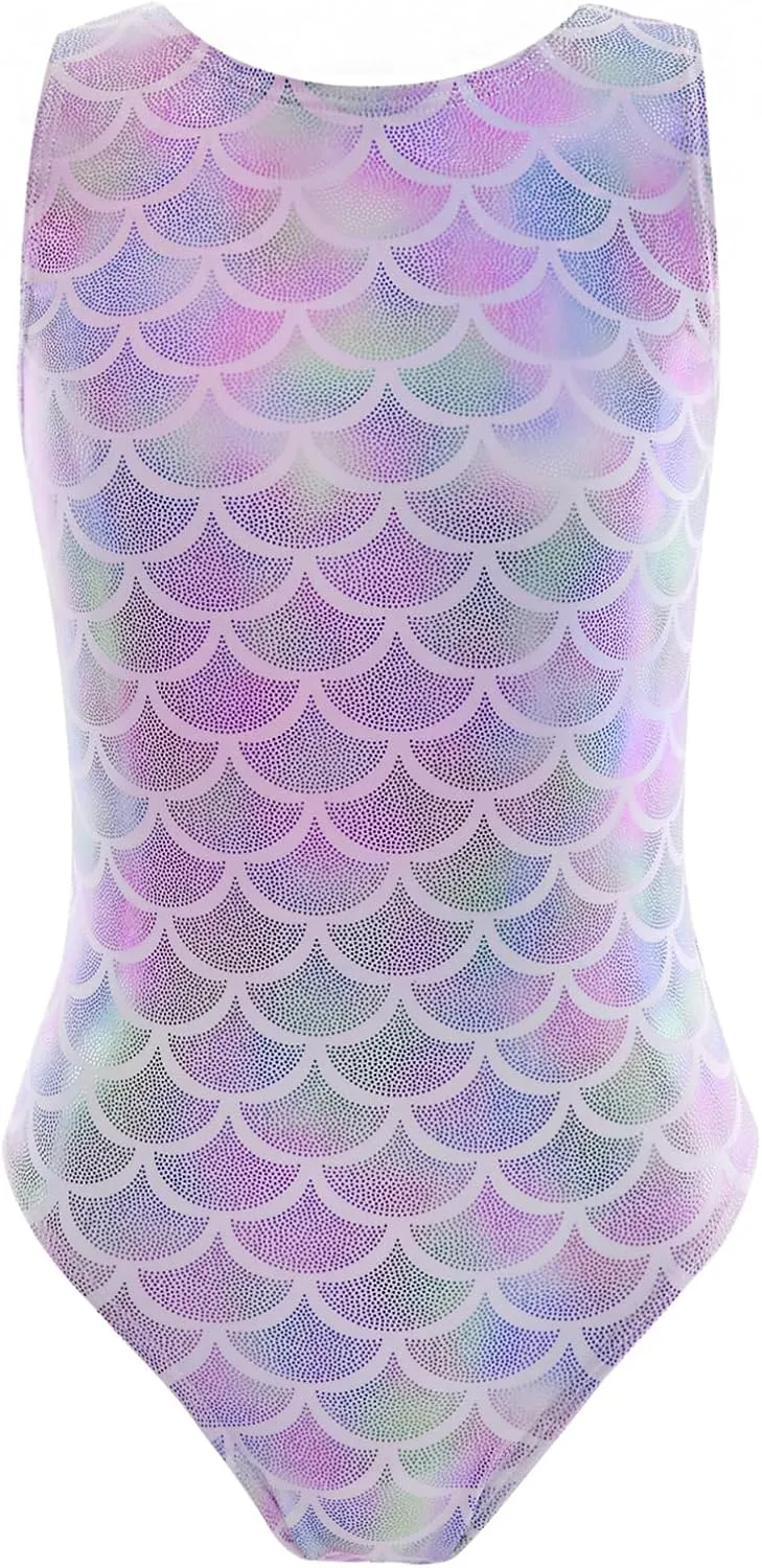 Girls One Piece Athletic Swimsuit, Mermaid Scale Training Bathing Suit for Pool and Competition, 4-13Years