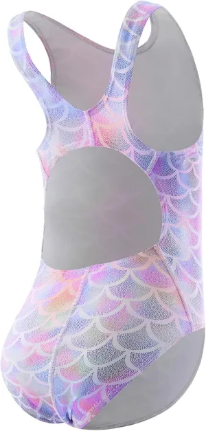 Girls One Piece Athletic Swimsuit, Mermaid Scale Training Bathing Suit for Pool and Competition, 4-13Years