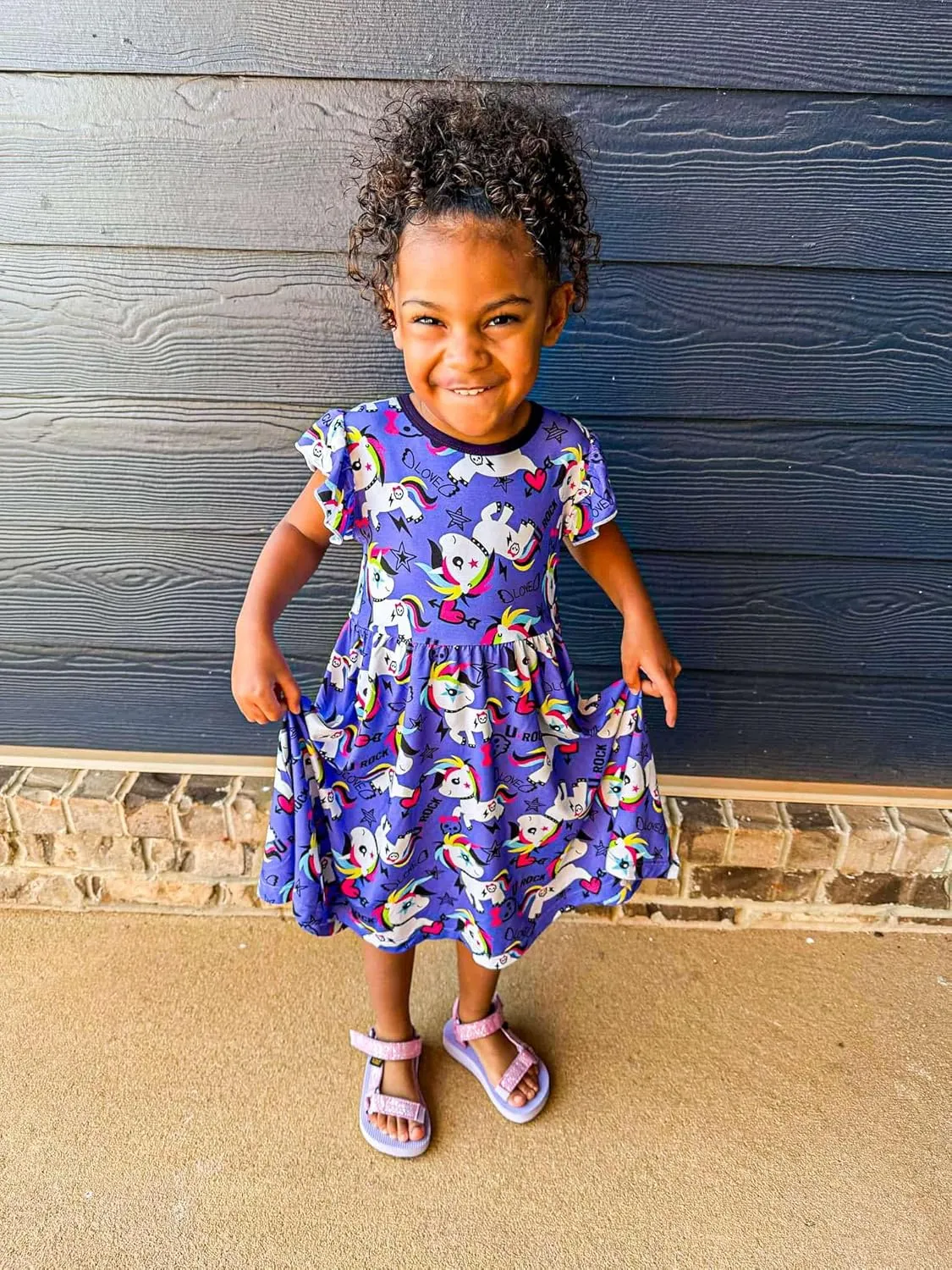 Girls Viscose from Bamboo Twirl Dress, Flutter Sleeve,